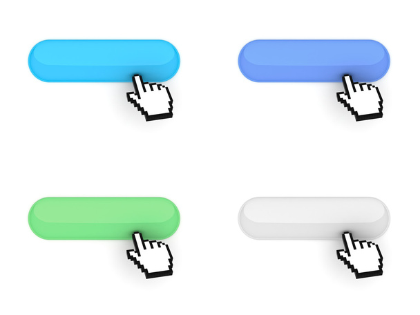 Пустые веб-кнопки с ручным курсором изолированы на белом фоне
 - Фото, изображение