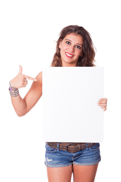 Young Woman Holding a Blank Board - Fotoğraf, Görsel