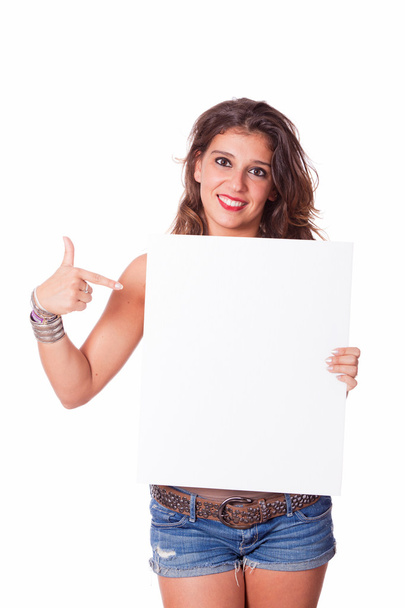 Young Woman Holding a Blank Board - Foto, imagen