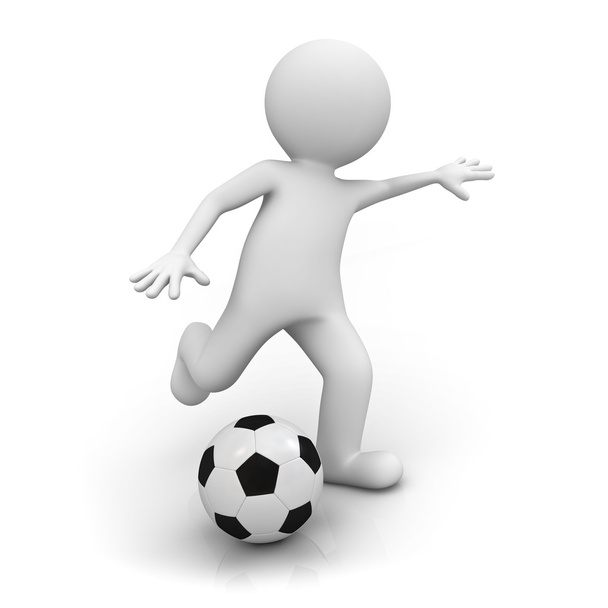 3D человек играет в футбол на белом фоне
 - Фото, изображение