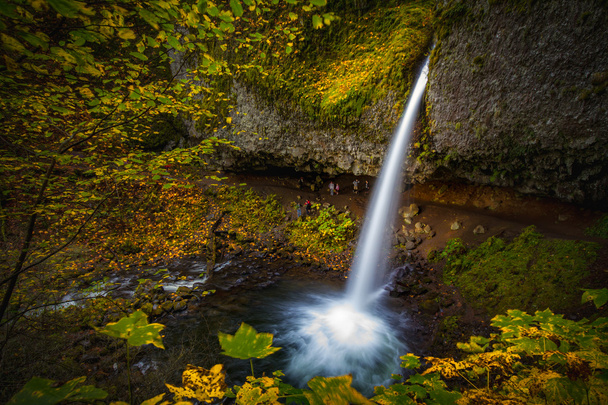 Cascadas y hojas de otoño
 - Foto, imagen