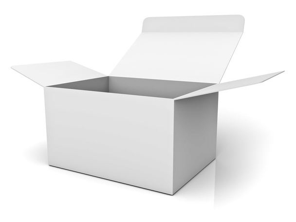 Caja de cartón abierta en blanco sobre fondo blanco
 - Foto, Imagen