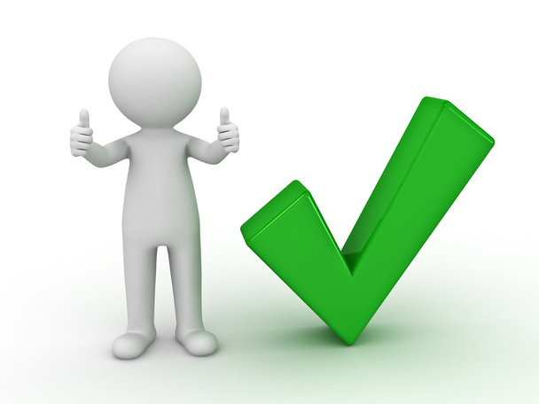3d man showing thumbs up with green check mark - Photo, Image