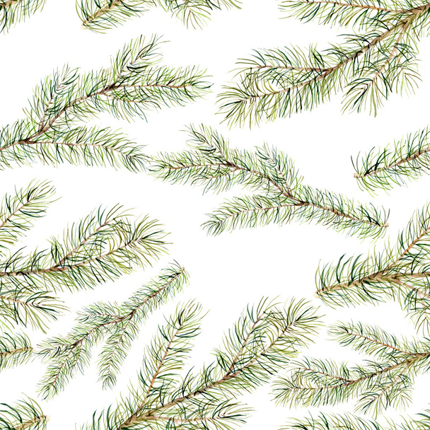 水彩 fir シームレス パターン。デザイン、印刷のクリスマス ツリーの飾りや背景 - 写真・画像