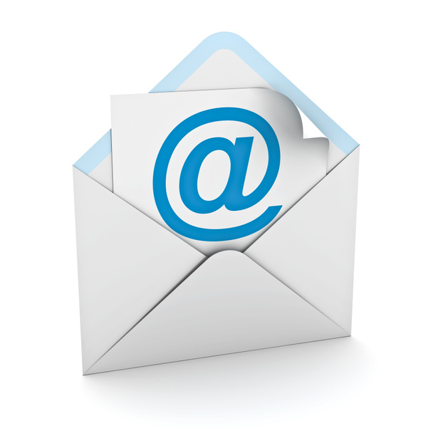 e-mail teken in envelop op witte achtergrond - Foto, afbeelding