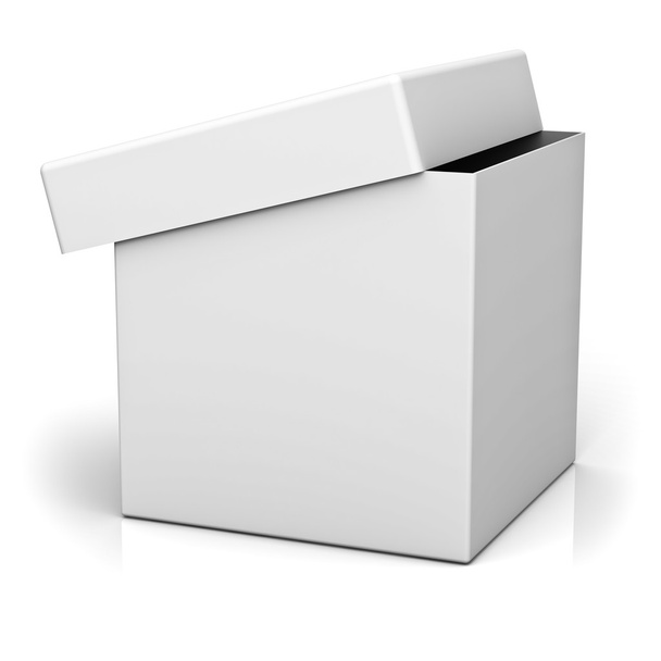Caja en blanco con tapa sobre fondo blanco
 - Foto, imagen