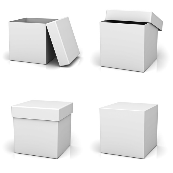 Colección de cajas en blanco sobre fondo blanco con reflexión
 - Foto, Imagen