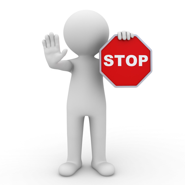3d man showing stop sign over white background - Photo, Image