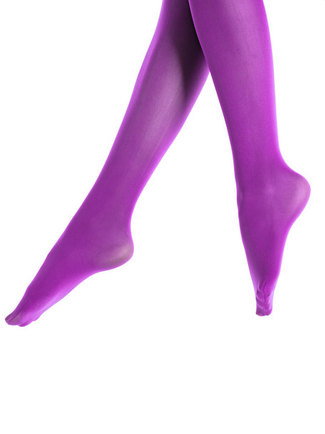 Mulher pernas finas e meias violeta isolado - Foto, Imagem