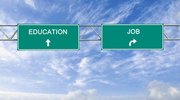 Znak drogowy do edukacji i dobrą robotę - Zdjęcie, obraz