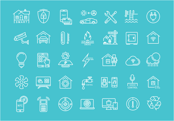 Set de iconos de línea plana Vector Smart House
 - Vector, Imagen
