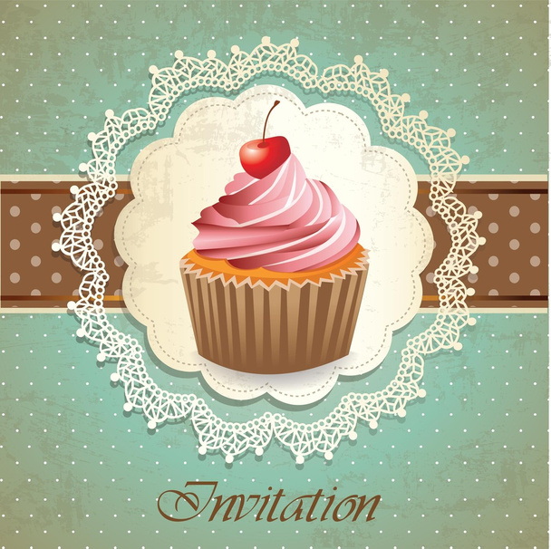 Vintage card with cupcake - Vettoriali, immagini