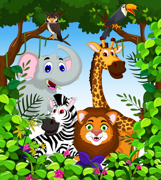 funny animal cartoon collection in the jungle - Photo, Image