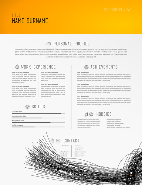Creative simple cv template with black lines in footer. - Vector, Image