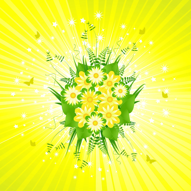 Bright summer flower bouquet on a blue background - Vector, Image