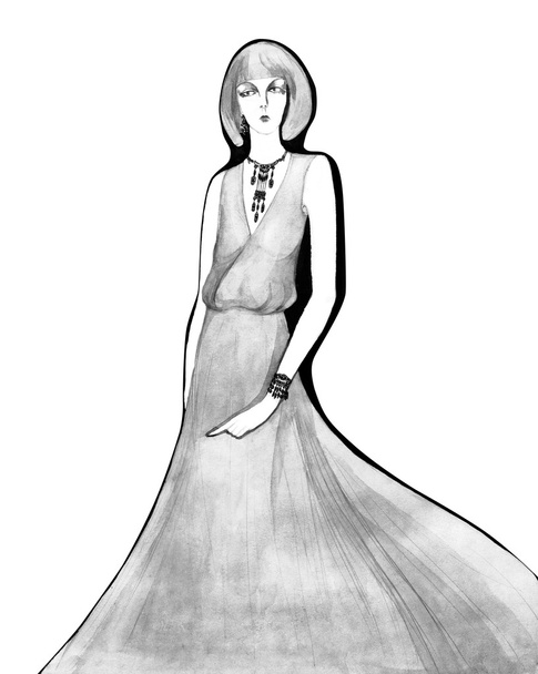 Elegante dama. Ilustración vintage .watercolor
 - Foto, imagen