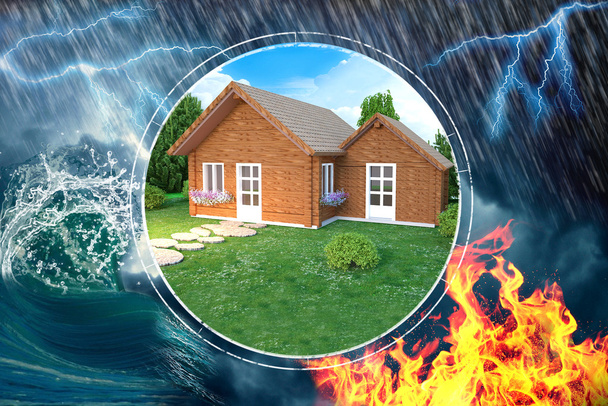 3D renderização de madeira casa proteção contra danos
  - Foto, Imagem