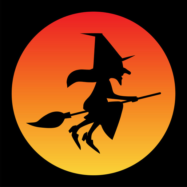 Halloween heks met maan - Vector, afbeelding