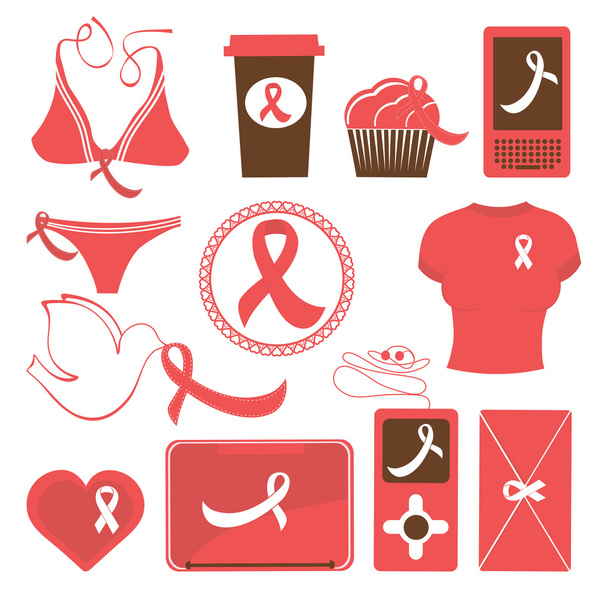 Cute breast cancer awareness items collection - Vector, Image