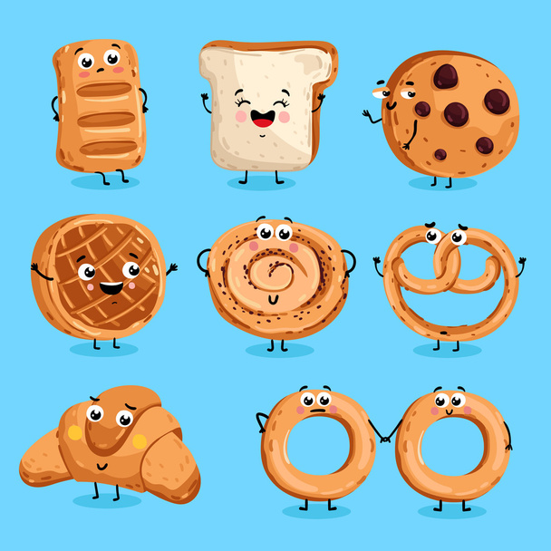 Funny bakery characters cartoon vector isolated - Διάνυσμα, εικόνα