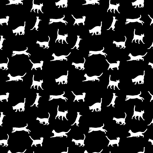 cat seamless background, vector silhouette - Vector, Image