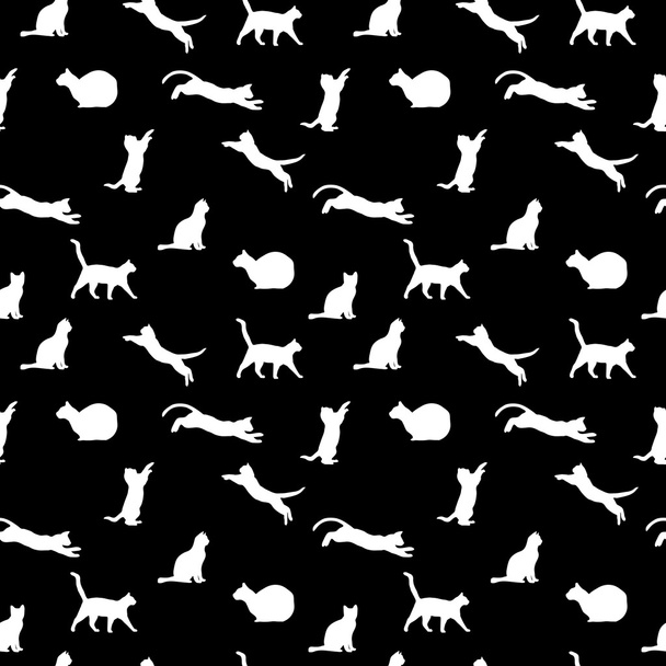 cat seamless background, vector silhouette - Вектор,изображение