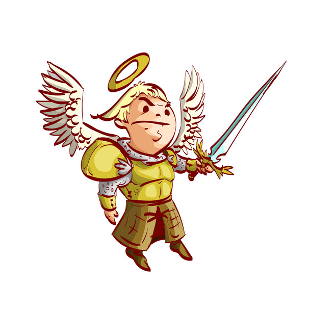 Kreslený archanděl s mečem a brnění - Vektor, obrázek