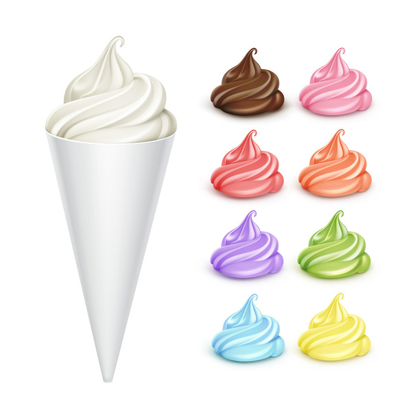 Set of Colored Ice Cream Waffle Cone White Foil - Vector, Image