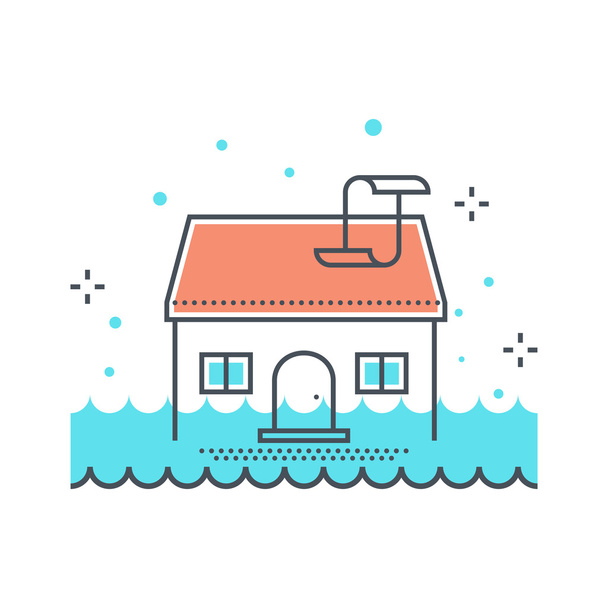 Línea de color, ilustración del concepto de inundación de la casa, icono
 - Vector, Imagen