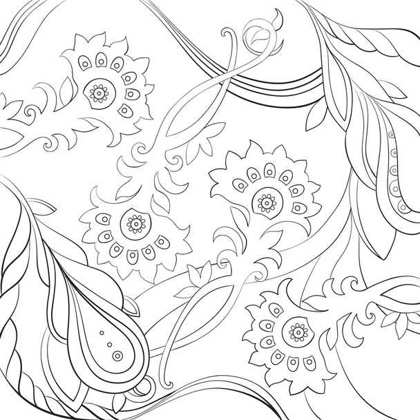 Vector floral pattern drawn in a line art style.Coloring book page design - Vetor, Imagem