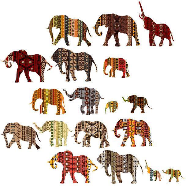 Conjunto de elefantes padronizados em estilo étnico
 - Foto, Imagem