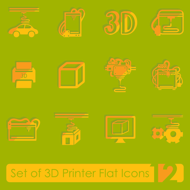 Набор из трех значков 3D принтера
 - Вектор,изображение