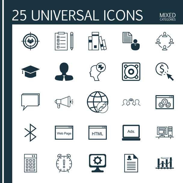 Készlet-ból 25 egyetemes ikonok-ra nő alkalmazás, számítógép, PPC és több téma. Vektor ikon szett beleértve a kulcsszó optimalizálás, emlékeztető, kódolás és egyéb ikonok. - Vektor, kép