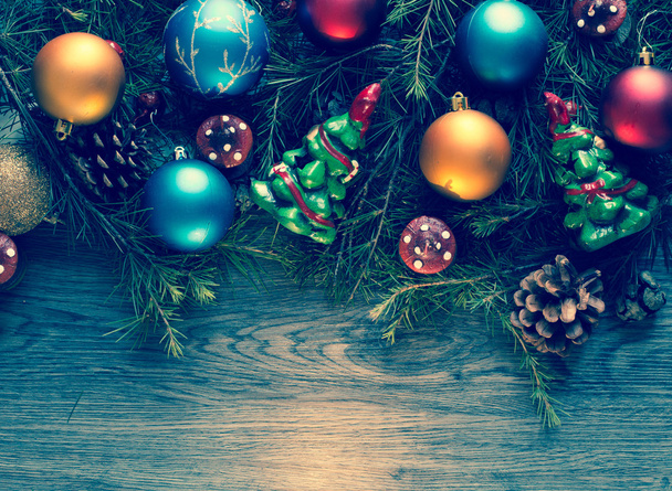 Christmas card  with decorations - Φωτογραφία, εικόνα