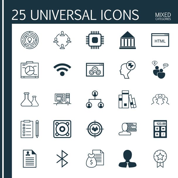 Állítsa be a 25 univerzális ikonok a fastruktúra, együttműködés, oktatási központ és további témakörök. Vektor ikon szett beleértve a kémiai, könyvtár, fa szerkezete és egyéb ikonok. - Vektor, kép