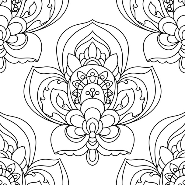 Vector Seamless Monochrome Ornate Pattern. Hand Drawn Mandala Texture, Vintage Indian Style outline - Vektor, Bild