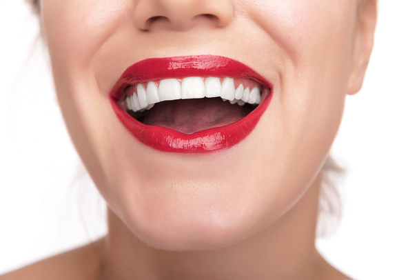 Beautiful red lips and teeth. - Фото, зображення