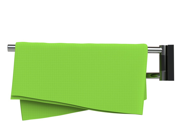 Paño de plato verde brillante en un estante de tela
 - Foto, imagen