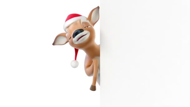 Cartoon deer in a hat of Santa Claus - Filmati, video