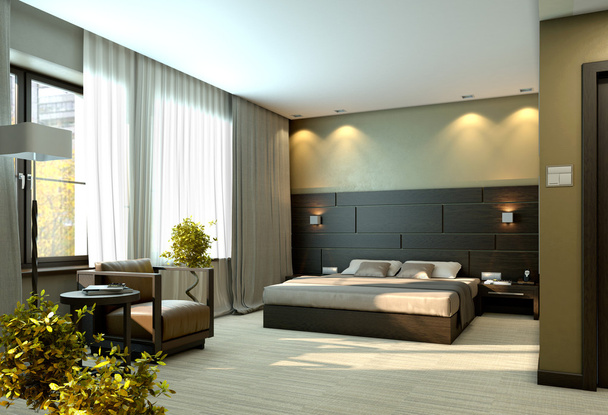moderne luxe beige elegante slaapkamer interieur - Foto, afbeelding