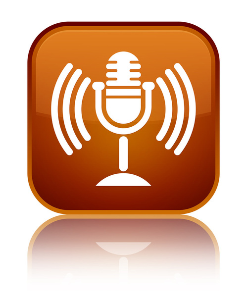 ícone de microfone brilhante botão quadrado marrom
 - Foto, Imagem