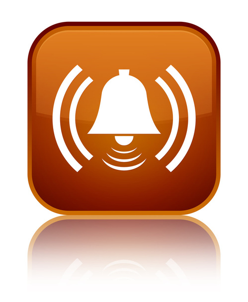 Icono de alarma brillante botón cuadrado marrón
 - Foto, Imagen