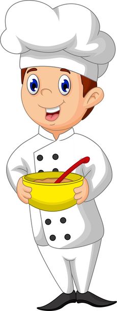 grappige chef-kok cartoon brengen kom - Foto, afbeelding