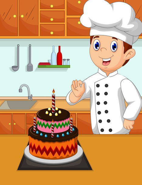 Szef kuchni śmieszne kreskówki z nią się ciasto - Zdjęcie, obraz