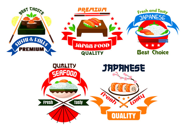 Japán élelmiszer étterem matricák - Vektor, kép