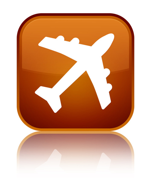 Plane icon shiny brown square button - Photo, Image