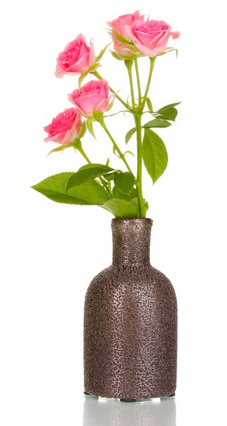 Pink roses in vase isolated on white - Fotó, kép