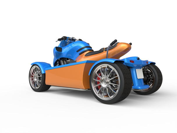 ATV moderno azul e laranja - visão traseira
 - Foto, Imagem