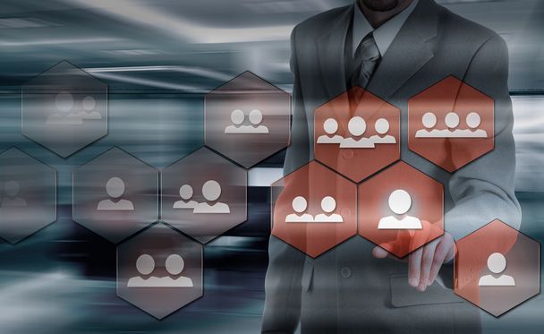Hand uitvoering zakenman pictogram netwerk - Hr, Hrm, Mlm, teamwerk en leiderschap concept - Foto, afbeelding