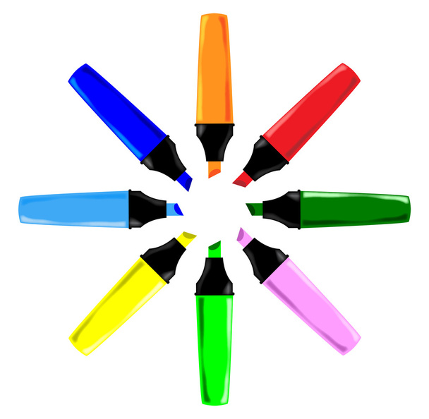 Circle of Highlighter Pens - Vector, Image